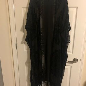 Torrid Fringe Duster/Wrap with Velvet designs